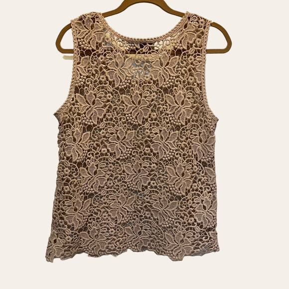 LOFT Nude Beige Macramé Lace Sleeveless Top Size Medium - Picture 4 of 7